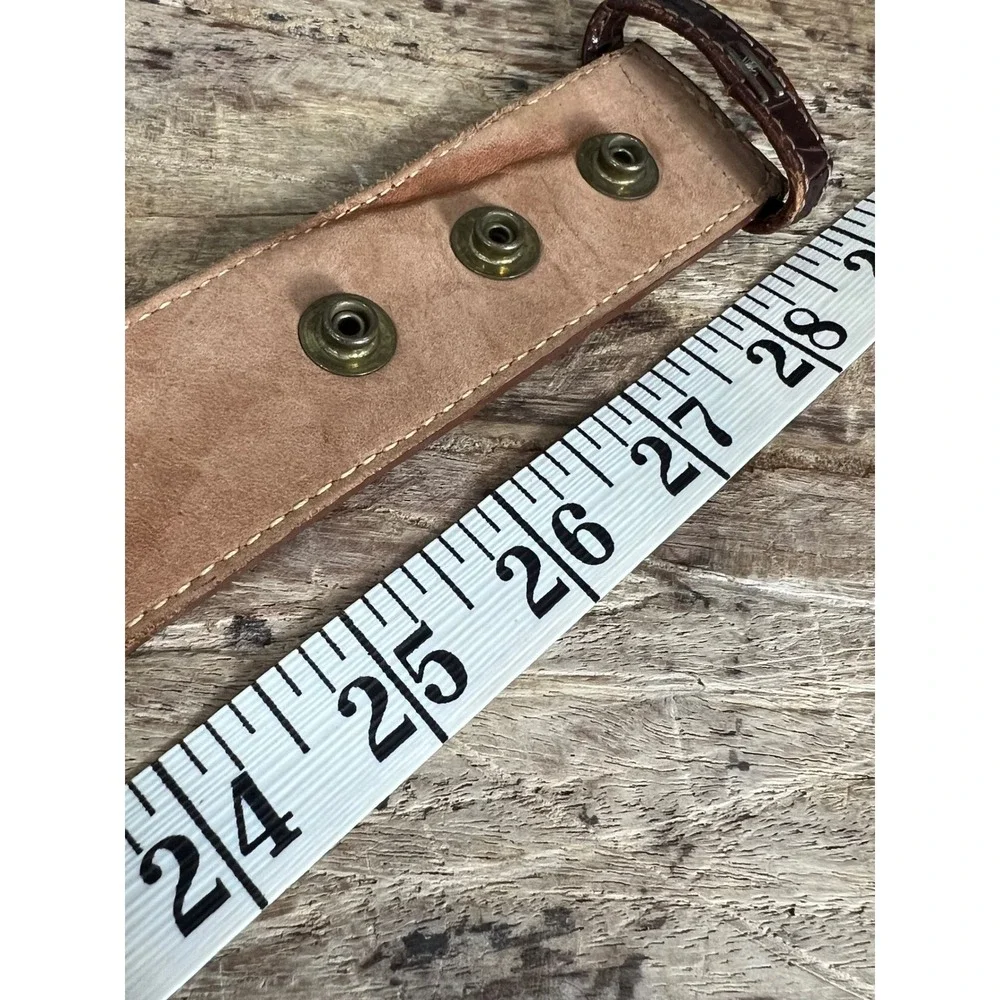 Brighton Vintage Brown Croc Embossed Leather Belt Ornate Gold Buckle 45707 S
